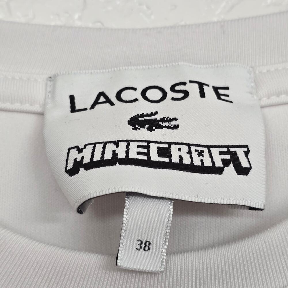 Lacoste x Minecraft White Cropped T-Shirt Size S 38 Gamer Streetwear Collab - Picture 4 of 10